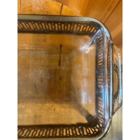 Vtg Anchor Hocking Fire King 1 Quart Rectangle Glass Casserole Dish Silver Tray - Picture 7 of 11